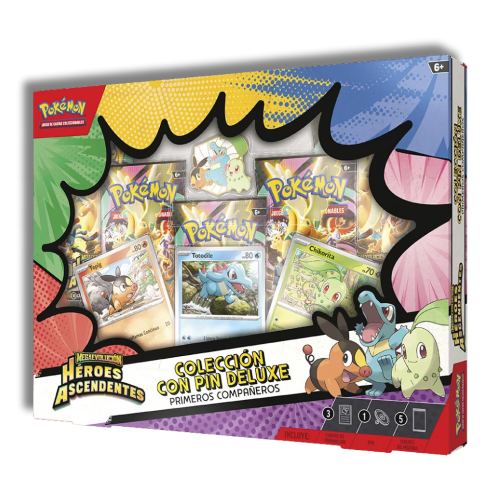 MEGAEVOLUCIÓN HEROES ASCENDENTES - COLECCIÓN CON PIN DELUXE PRIMEROS COMPAÑEROS (TEPIG,CHIKORITA,TOTODILE)